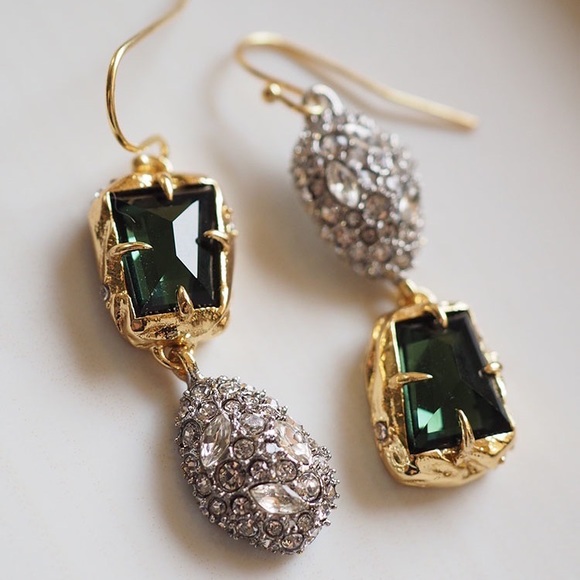 Alexis Bittar Mismatch Textured Pavé Crystal Drop Green Earrings - Picture 4 of 4
